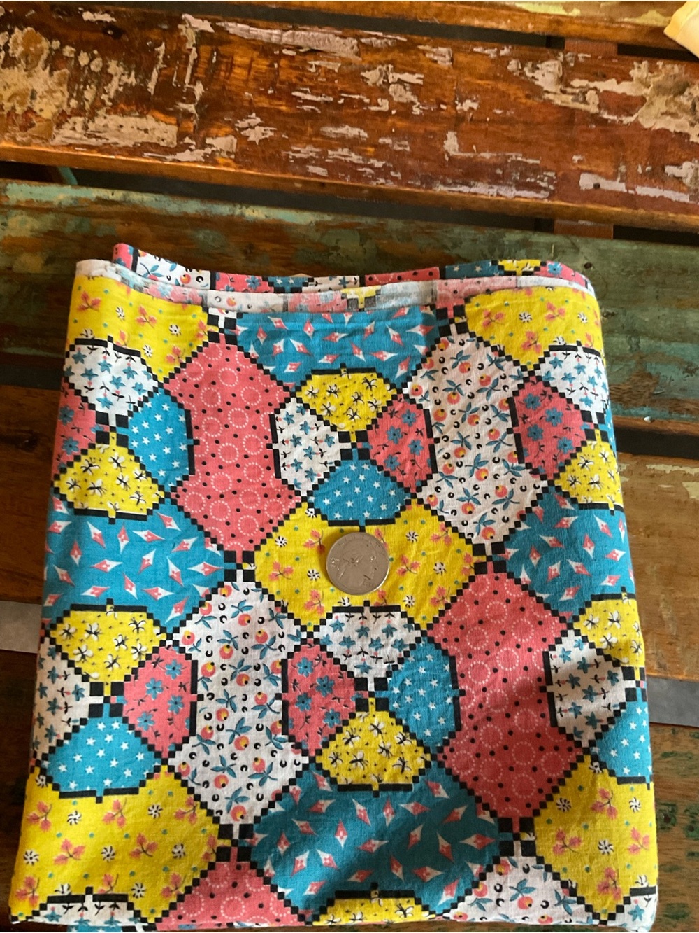 Vintage Fabric 1960s Multi-Color Patchwork Print